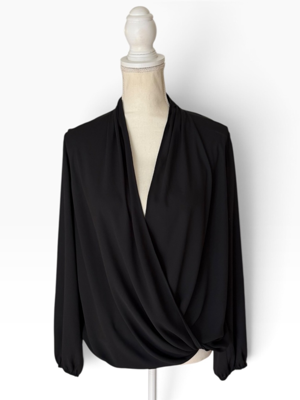 Lilly Pulitzer Myah Top Womens S Onyx Black Draped Wrap Long Sleeve Blouse